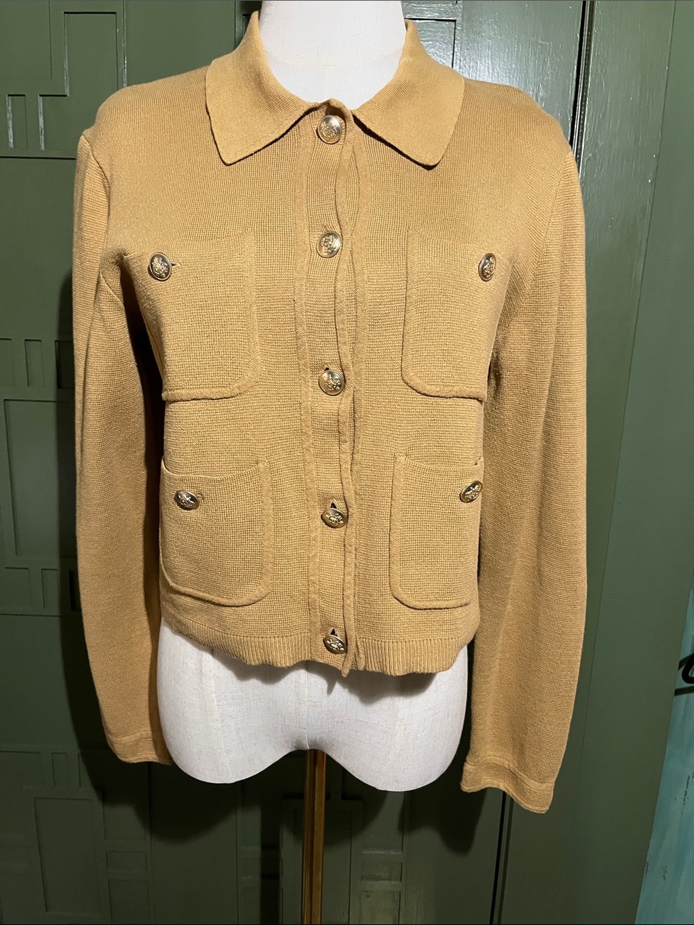 J. Crew Camel/Tan Button-Front Cropped Knit Blazer